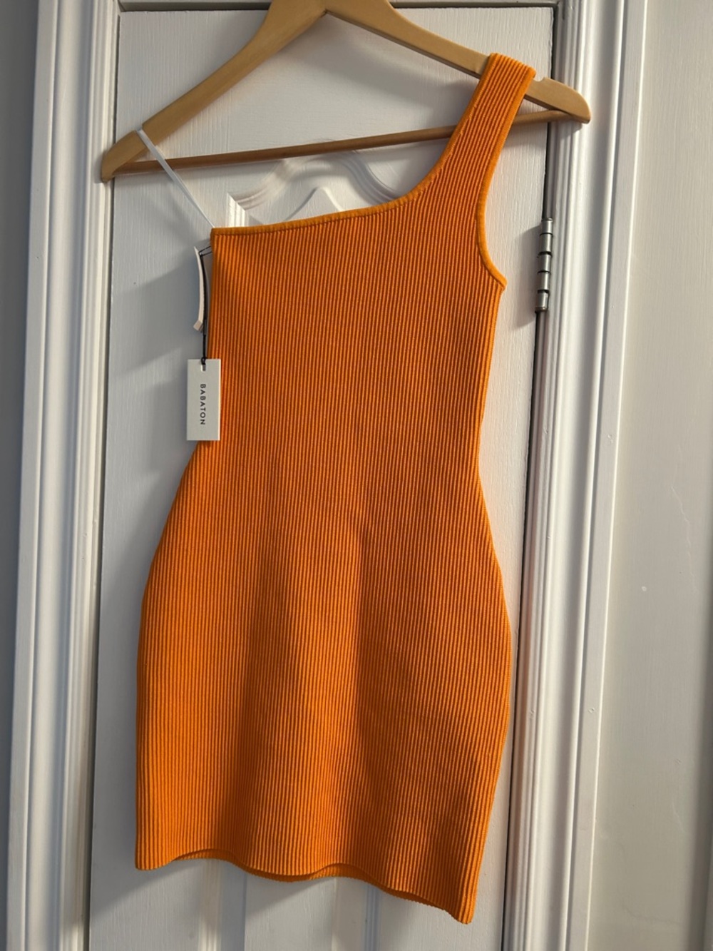 Babaton One-Shoulder Ribbed Dress in Bright Orange